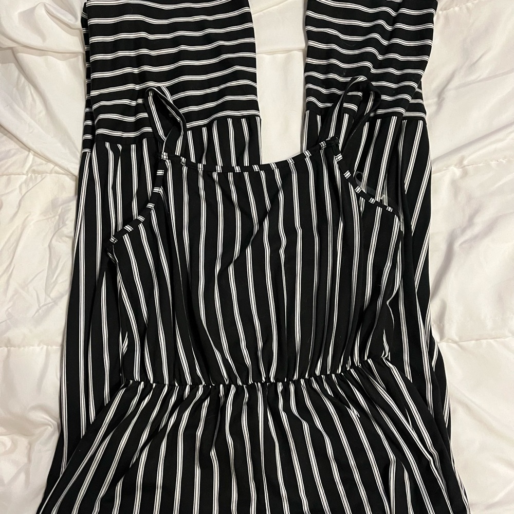 Black and off white striped jumpsuit